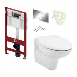 TECE set 2- Instalační modul s nádržkou UNI pro WC + tlačítko chrom + úchyt + zvuková izolace + závěsné WC + WC sedátko Soft-Close